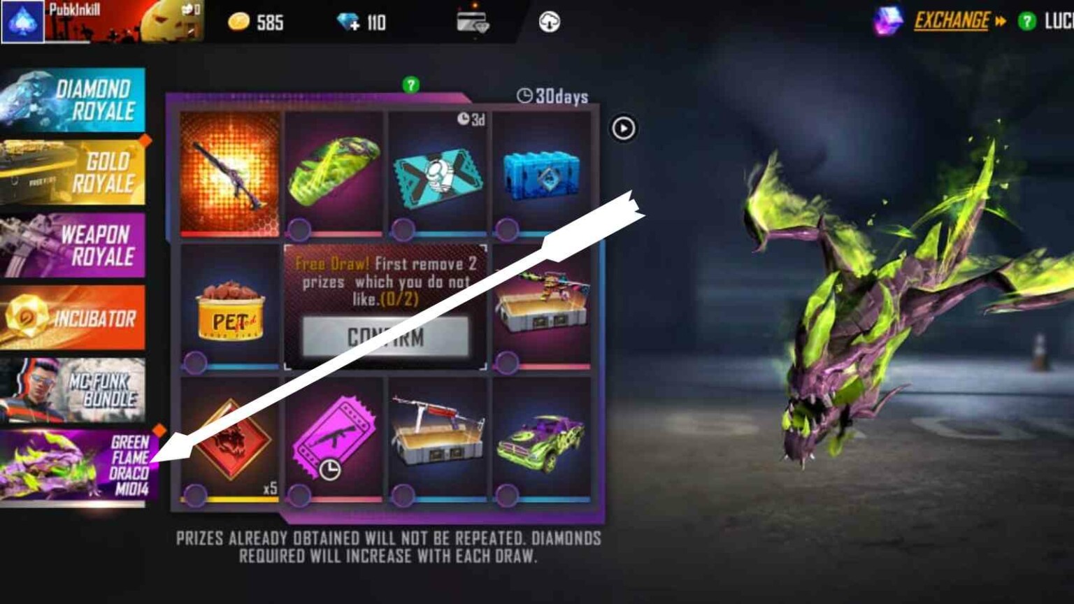 How To Get Green Flame Draco M In Free Fire Firstsportz