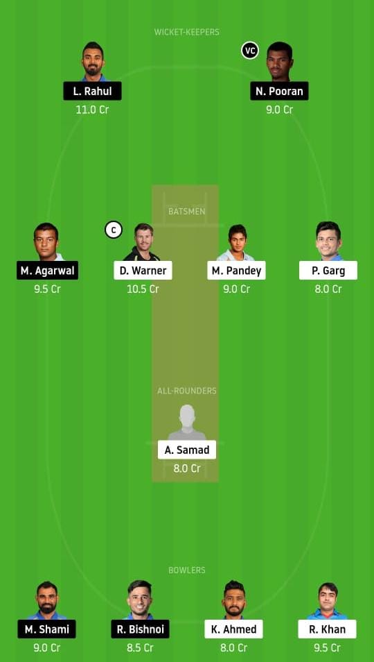 SRH vs KXIP Dream11