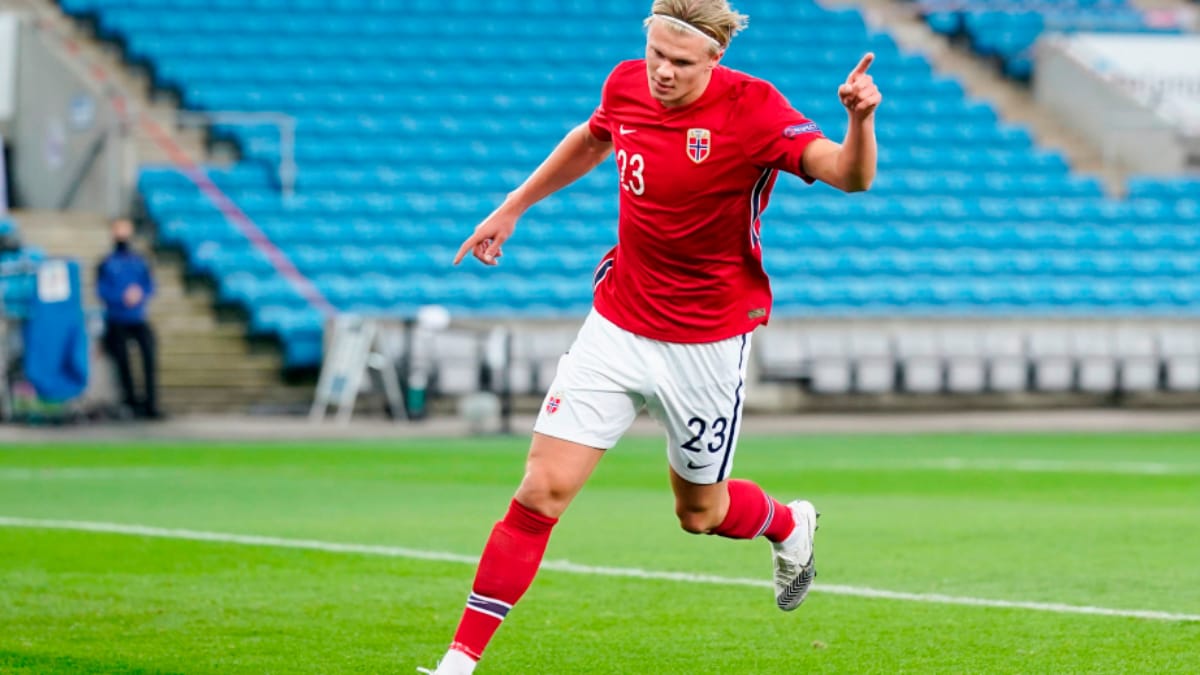 Erling Haaland scores his first international hattrick