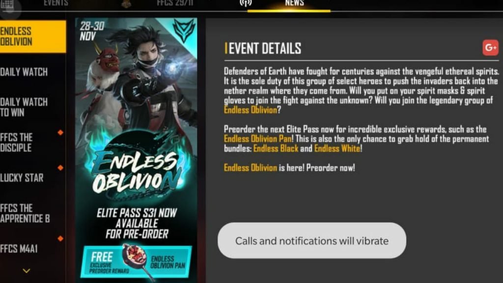 Garena Free Fire Elite Pass Season 31 Endless Oblivion Now Available For Preorder Firstsportz