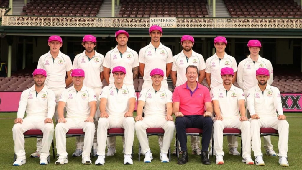 Glenn McGrath presented Australia team with Baggy Pink caps (Credits - Cricket Australia)