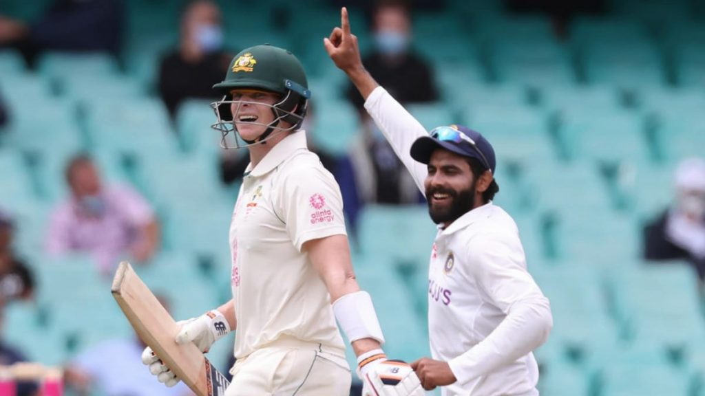 Ravindra Jadeja celebrates the direct hit to run Steve Smith out ( Credits - Cricket Australia)