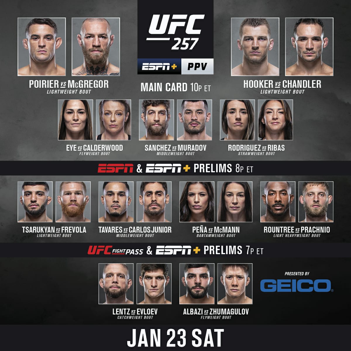 UFC 257: Conor McGregor vs Dustin Poirier, Prelims and Early Prelims ...