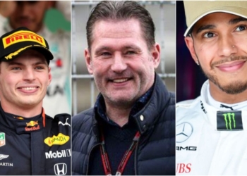 Max Verstappen, Jos Verstappen and Lewis Hamilton