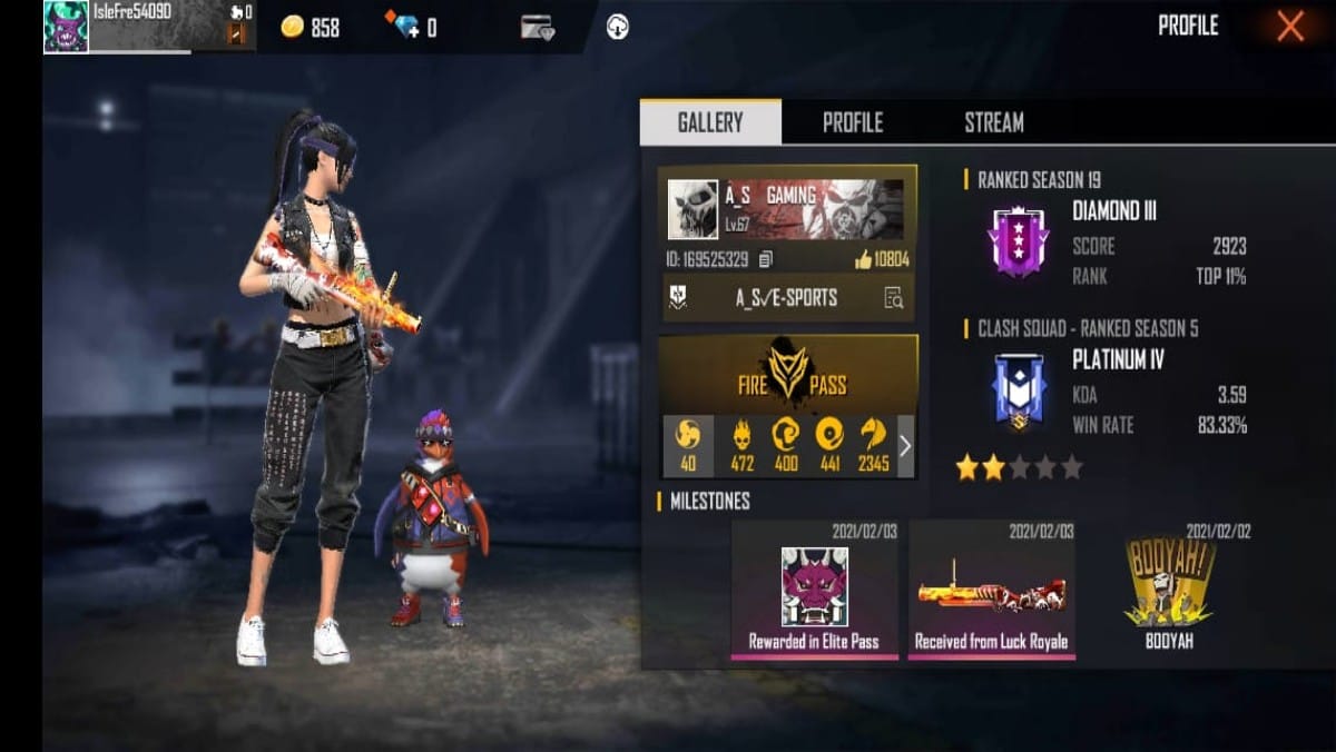 Garena Free Fire: AS Gaming ID and Stats for February 2021 ...