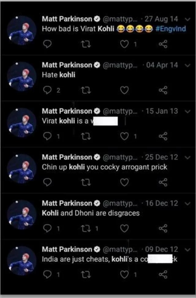 Matt Parkinson Virat Kohli