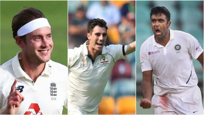 Stuart Broad, Pat Cummins and Ravichandran Ashwin Stuart Broad, Pat Cummins and Ravichandran Ashwin