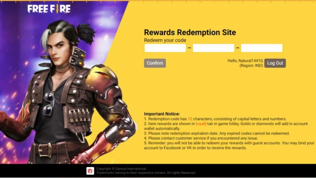 how to use free fire redeem codes on redemption site