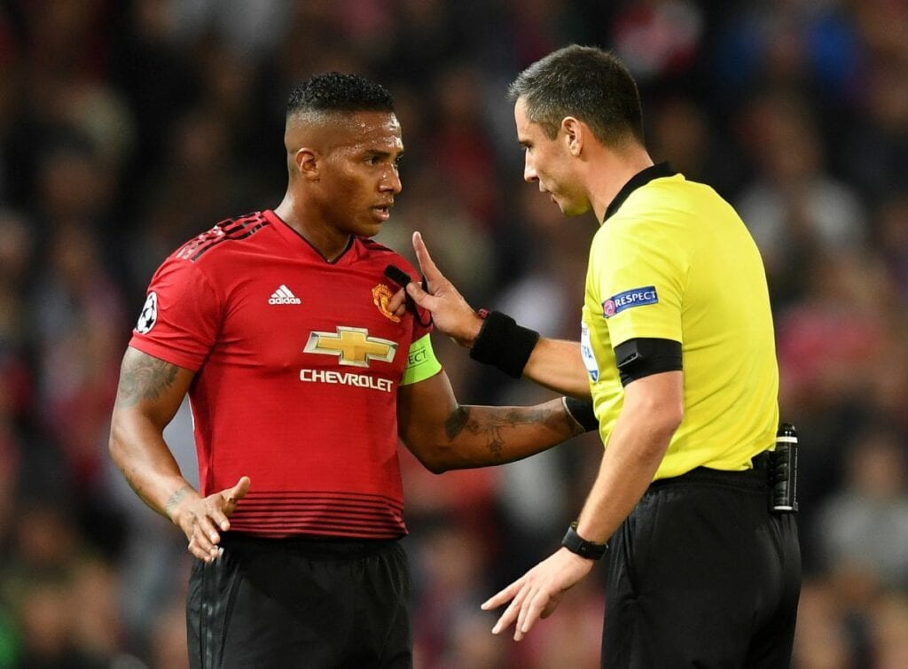 Antonio Valencia wearing the captain's armband for Manchester United