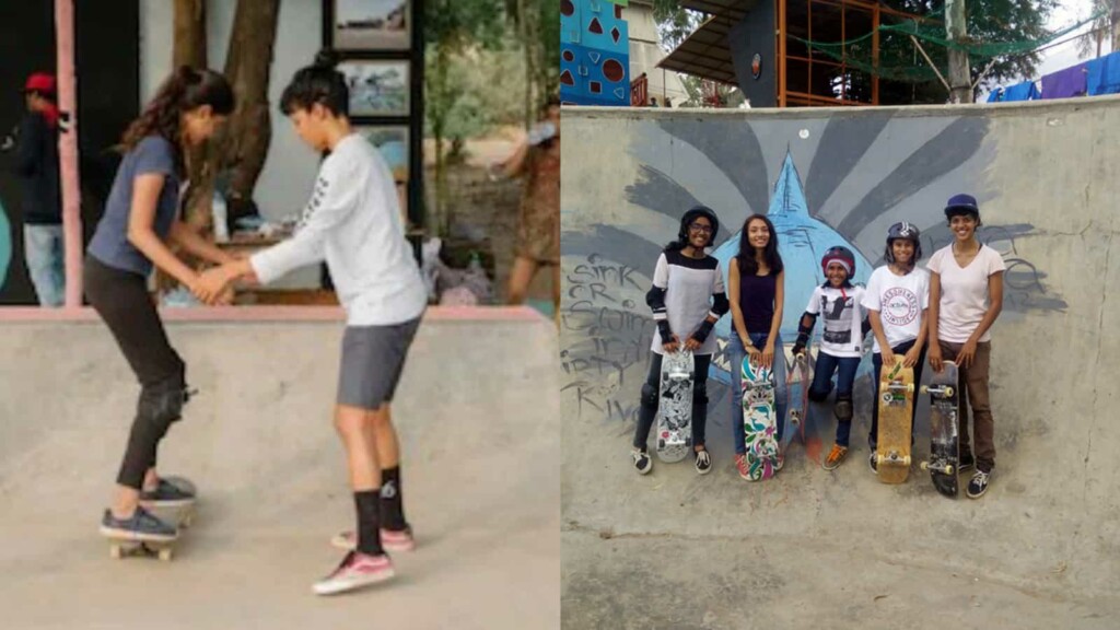 Verghese teaching skateboarding to newbies