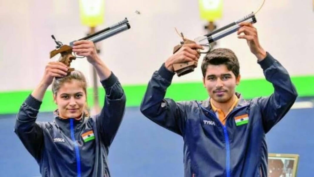 Manu Bhaker and Saurabh Chaudhary at the ISSF Shooting World Cup 2021 Manu Bhaker and Saurabh Chaudhary, Tokyo Olympics 2020 LIVE