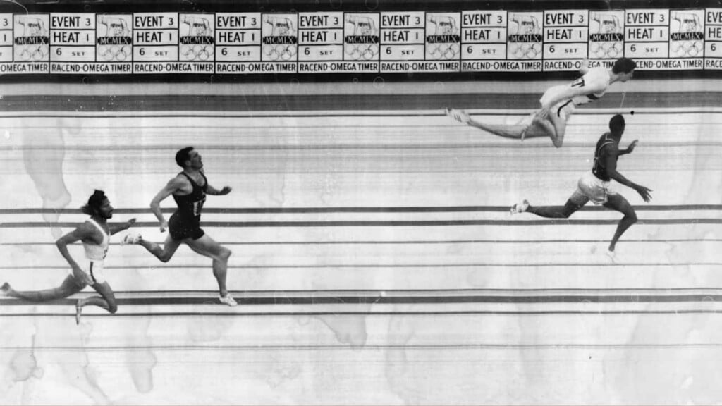 Milkha Singh (far left), in an image from the Rome 1960 400 metres photo finish