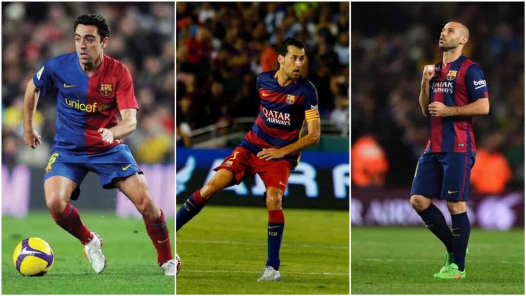 Pep Guardiola, Xavi, Busquets and Mascherano