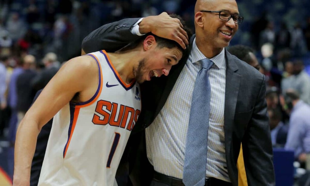 Devin Booker and Coach monty Williams