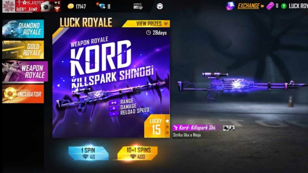 Free Fire Kord Killspark Shinobi