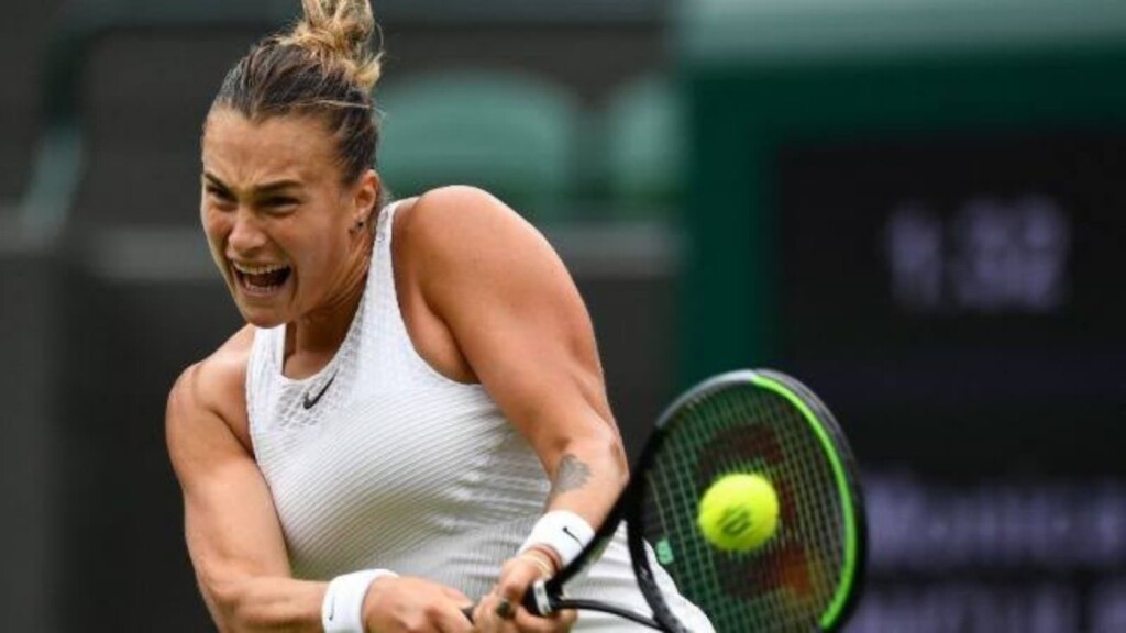 London Gbr 06th July 2021 London Wimbledon Championships Day 8  06072021 Aryna SabalenkaBLR displays her tattoo in quarterfinal match  against Ons Jabeur TUN Credit Roger ParkerAlamy Live News Stock Photo   Alamy