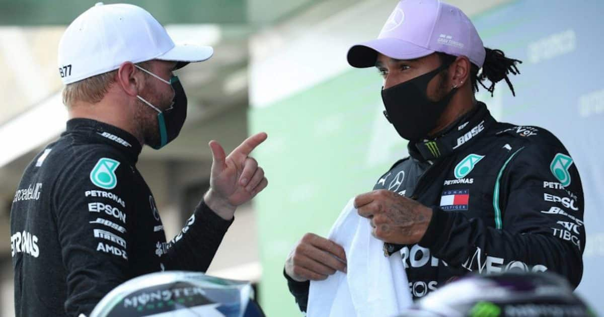 Former Mercedes teammates, Lewis Hamilton and Valtteri Bottas share a ‘heartwarming moment’ before Bahrain testing