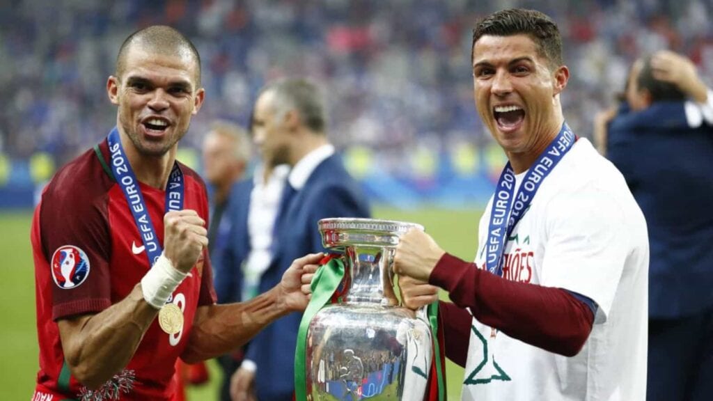 Pepe ad Cristiano with the Euro Cup in 2016