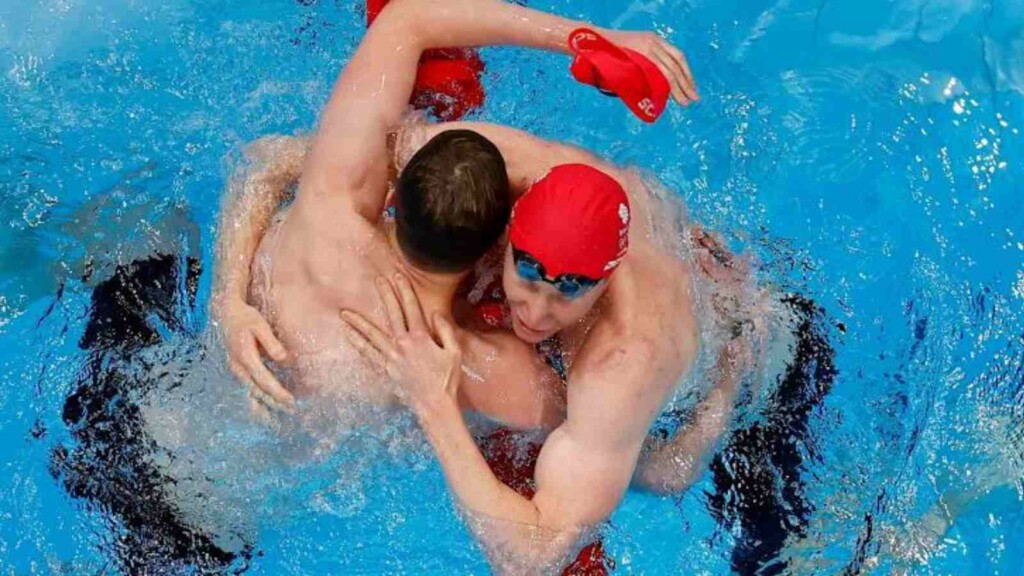 Swimming at Tokyo Olympics, Tom Dean and Duncan Scott celebrate