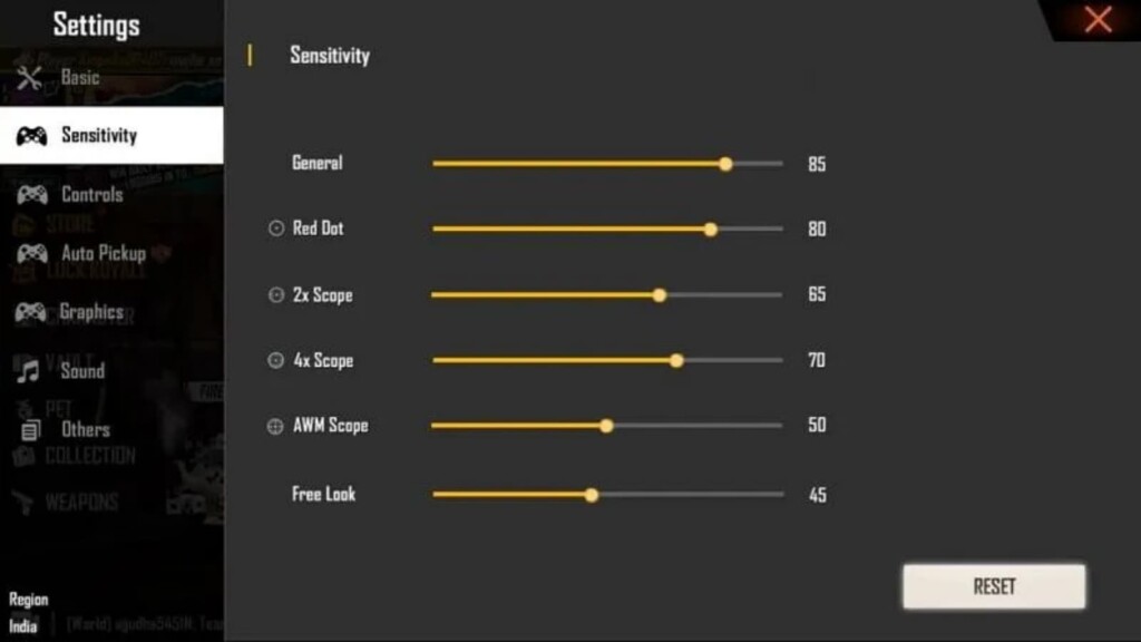 best sensitivity settings in free fire for snipers