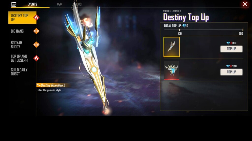 free fire destiny top up event