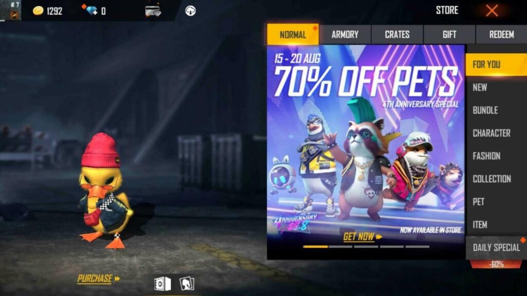 Free Fire Pets at 70% off