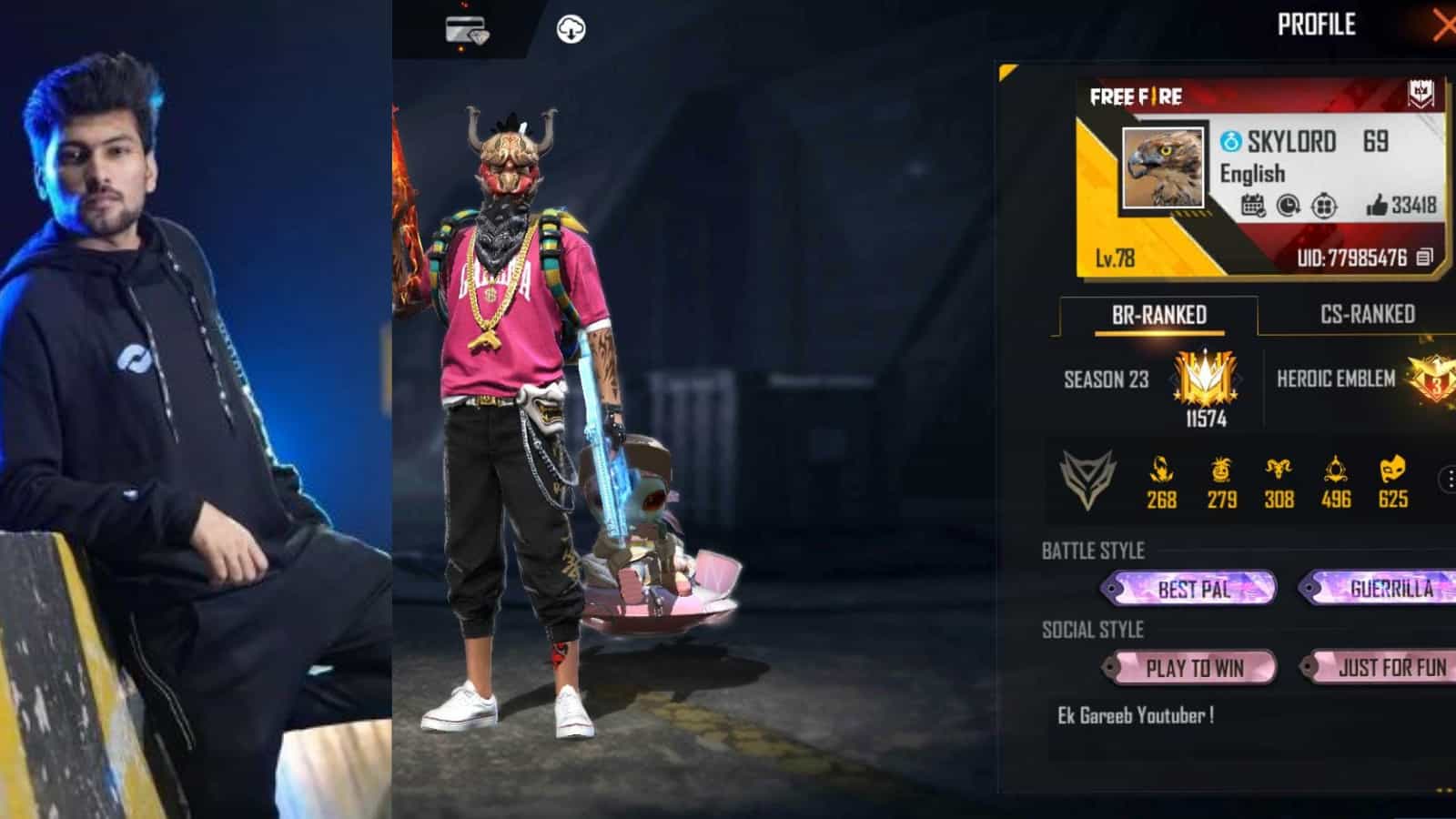 Skylord Free Fire ID KD ratio monthly income YouTube rank and more Skylord Free Fire ID KD ratio monthly income YouTube rank and more