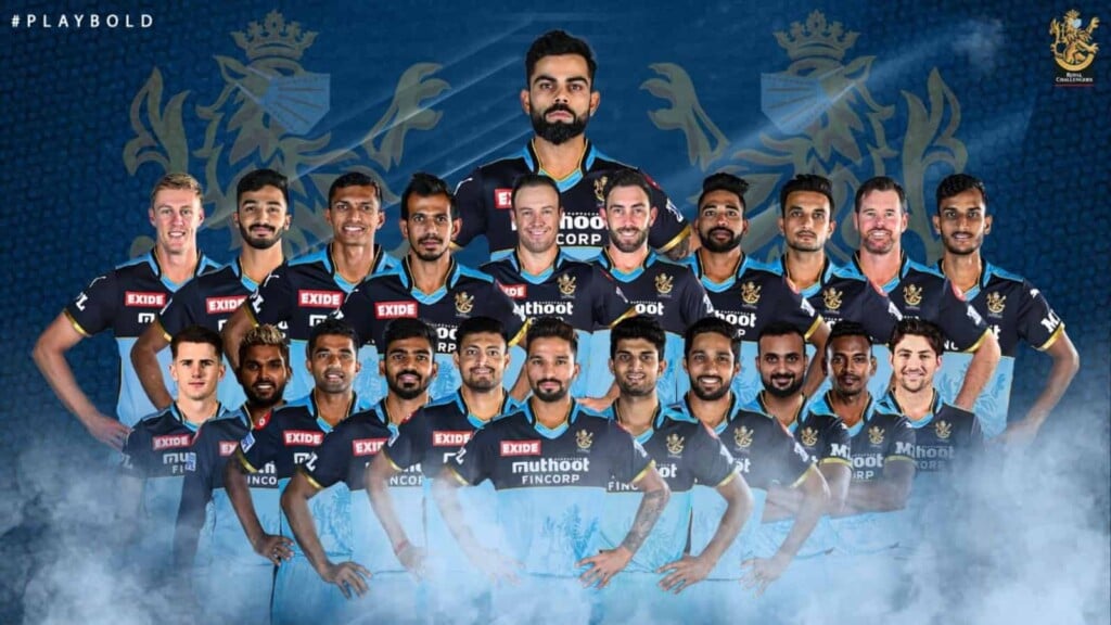 RCB squad in blue jersey