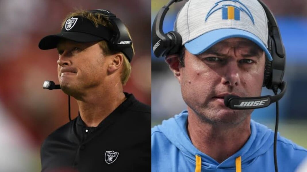 Jon Gruden and Brandon Staley Jon Gruden and Brandon Staley