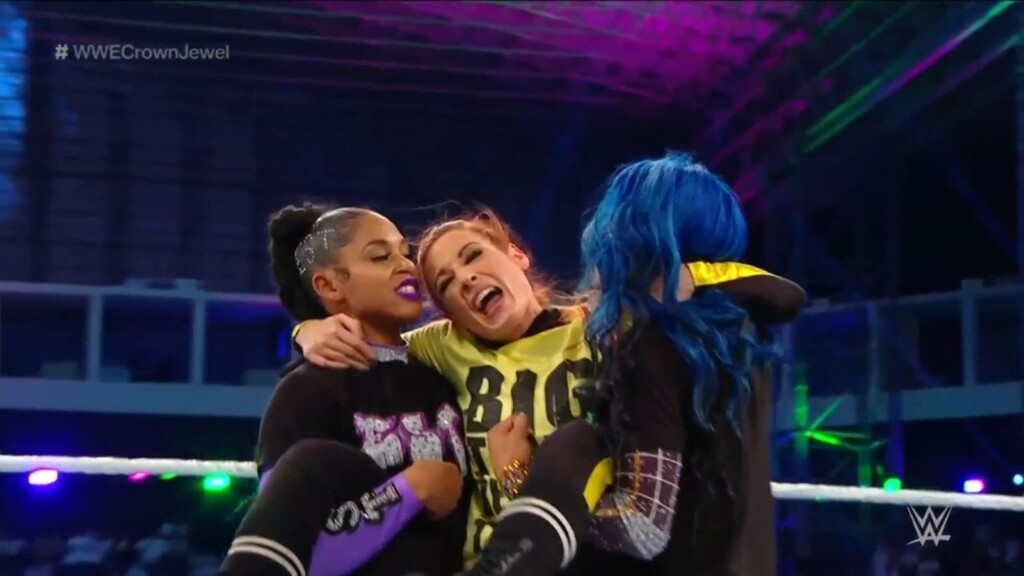 Becky Lynch defeated Sasha Banks and Bianca Belair at Crown Jewel 2021 to successfully retain the Smackdown Women's Championship at Crown Jewel 2021