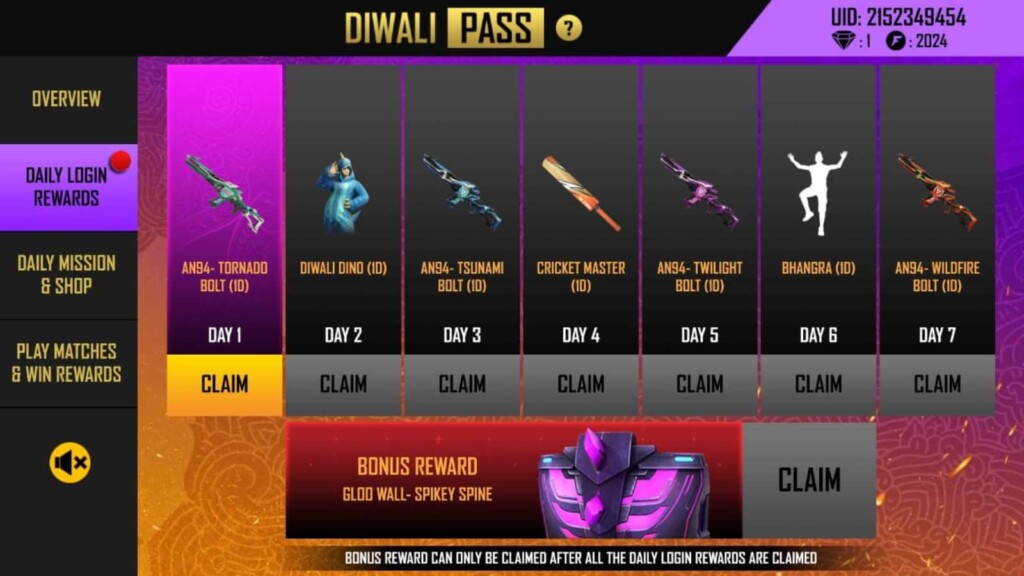 Free Fire Diwali Pass