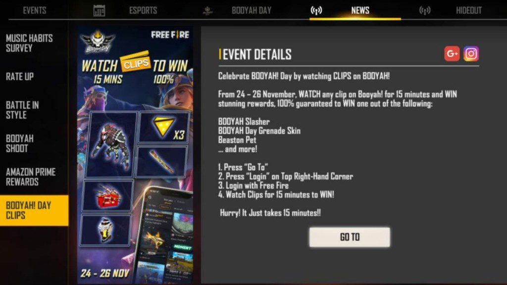 Free Fire Watch Clips to Win