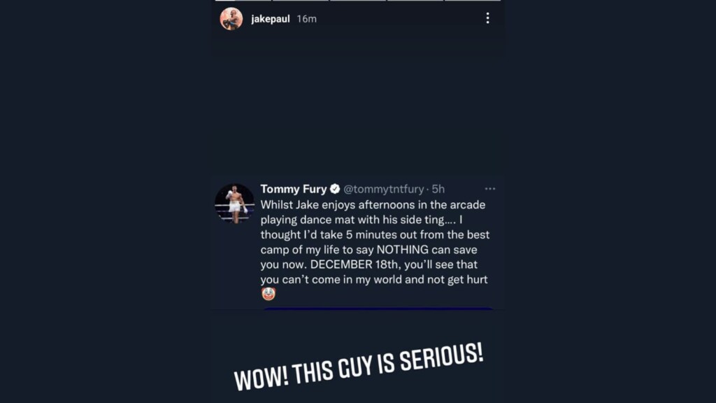 Jake Paul reacting Tommy Fury