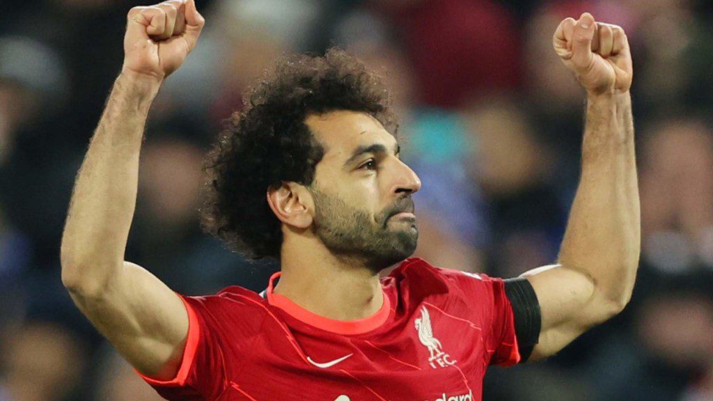 Mohamed Salah celebrates after scoring