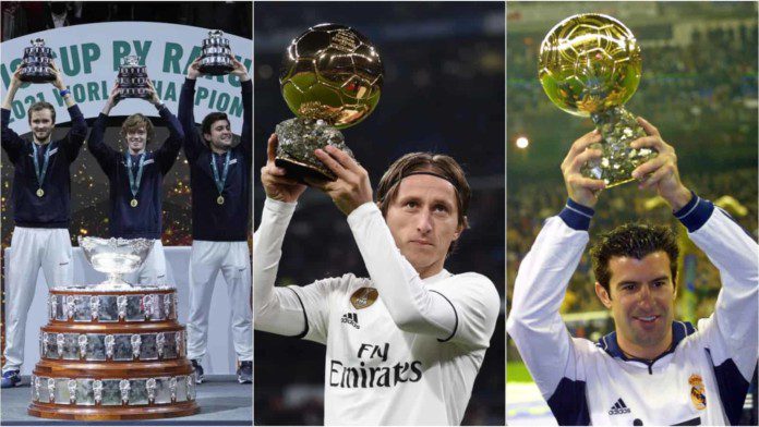 watch footballers luka modric and luis figo attend the finals of the 2021 davis cup finals firstsportz