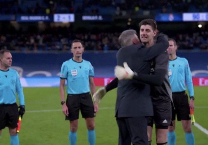 carlo Ancelotti and Courtois carlo Ancelotti and Thibaut Courtois