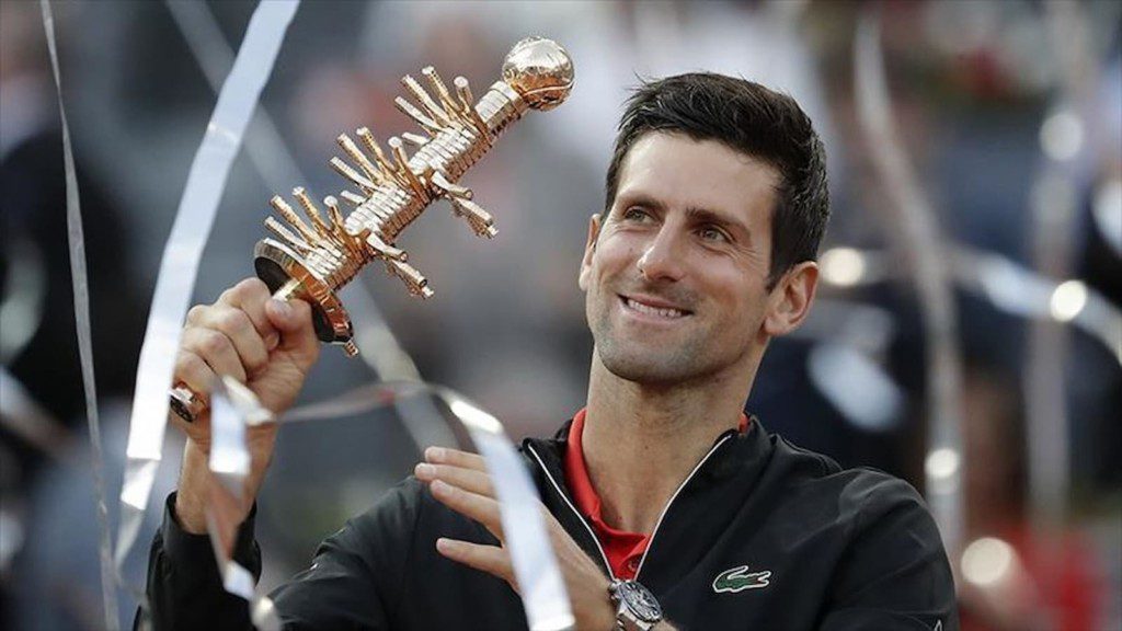 Novak Djokovic with his 2019 Madrid Open trophy