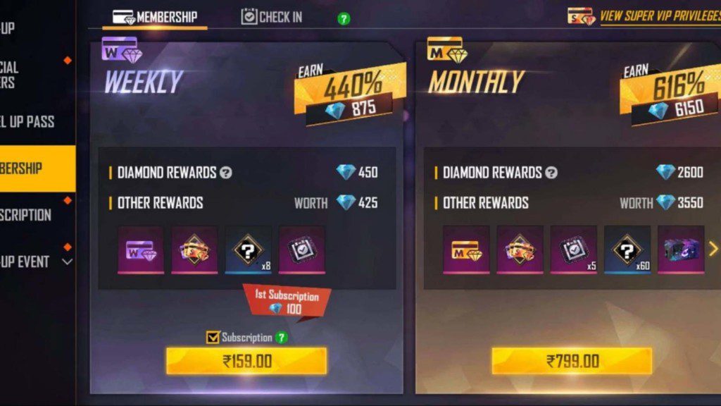 Free Fire Weekly Membership