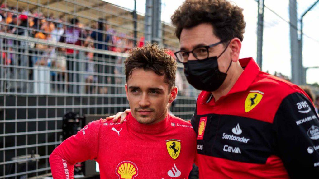 Mattia Binotto and Charles Leclerc