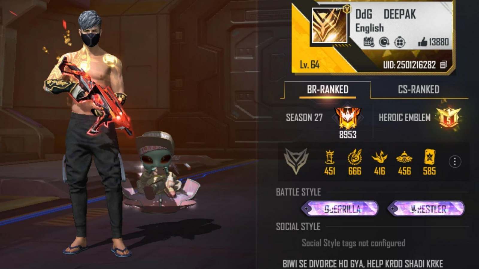 RUOK FF's Free Fire ID, stats, K/D ratio and more