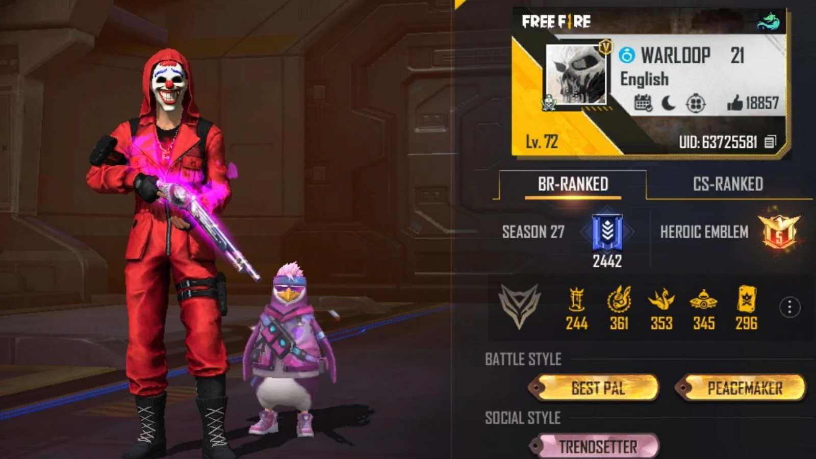 AS Gaming's Free Fire ID, K/D ratio, and stats in May 2021