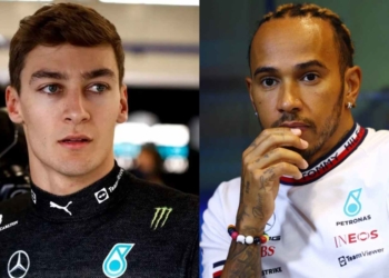 George Russell (L) and Lewis Hamilton (R)