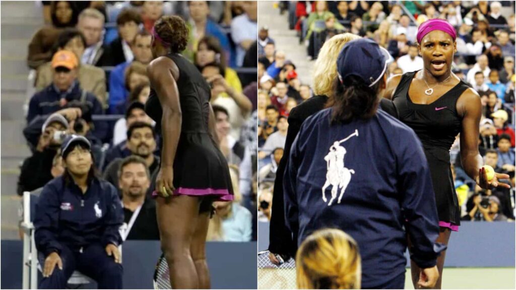 Serena Williams and the lineswoman during the 2009 US Open semi-finals