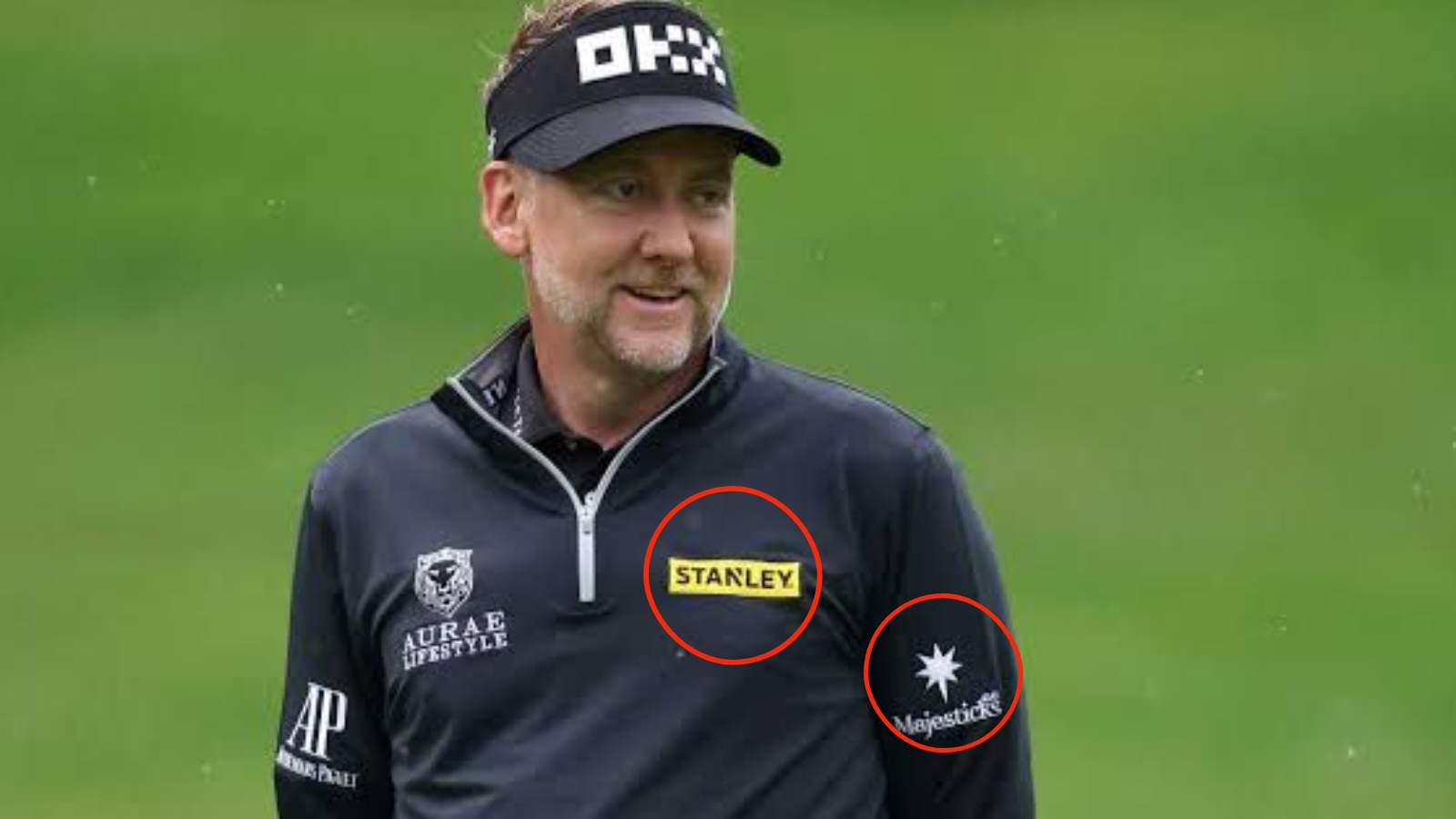 Ian Poulter wears a LIV Golf logo