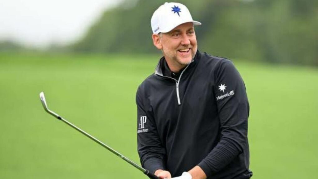 Ian Poulter wears a LIV Golf logo