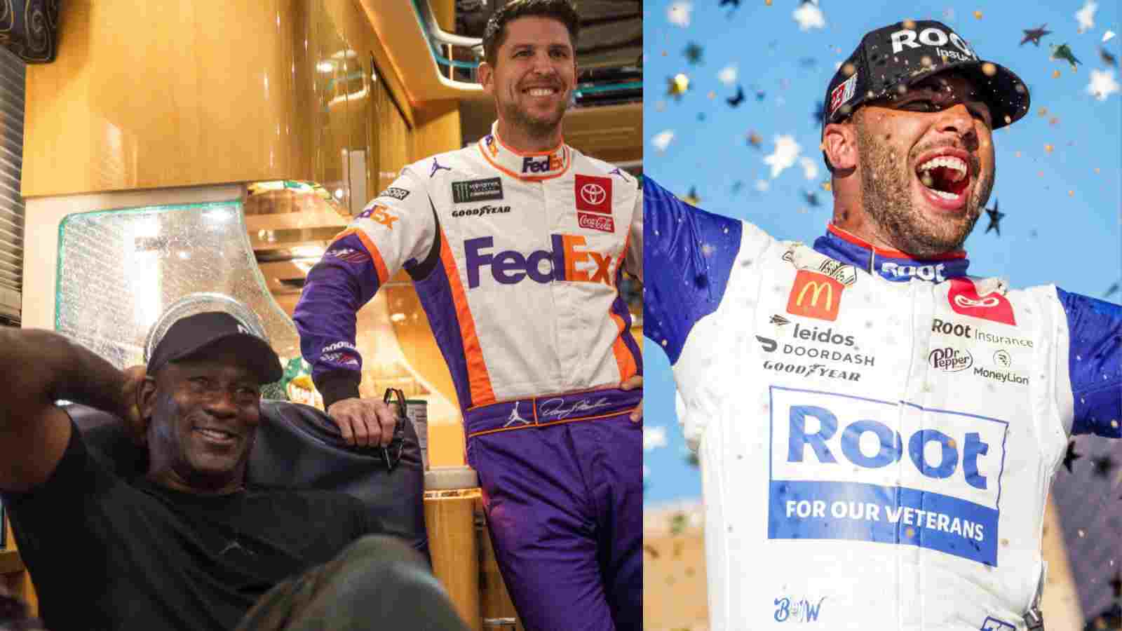 “He went out here and earned the win today,” Michael Jordan and Denny Hamlin react to Bubba Wallace’s Kansas win