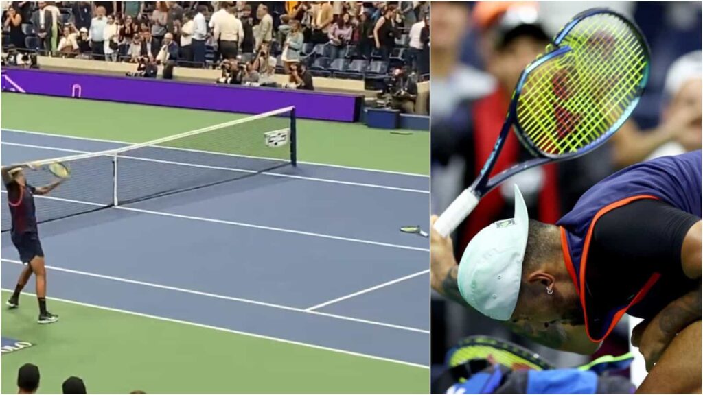 Nick Kyrgios smashing his racket after losing in the US Open quarter-finals