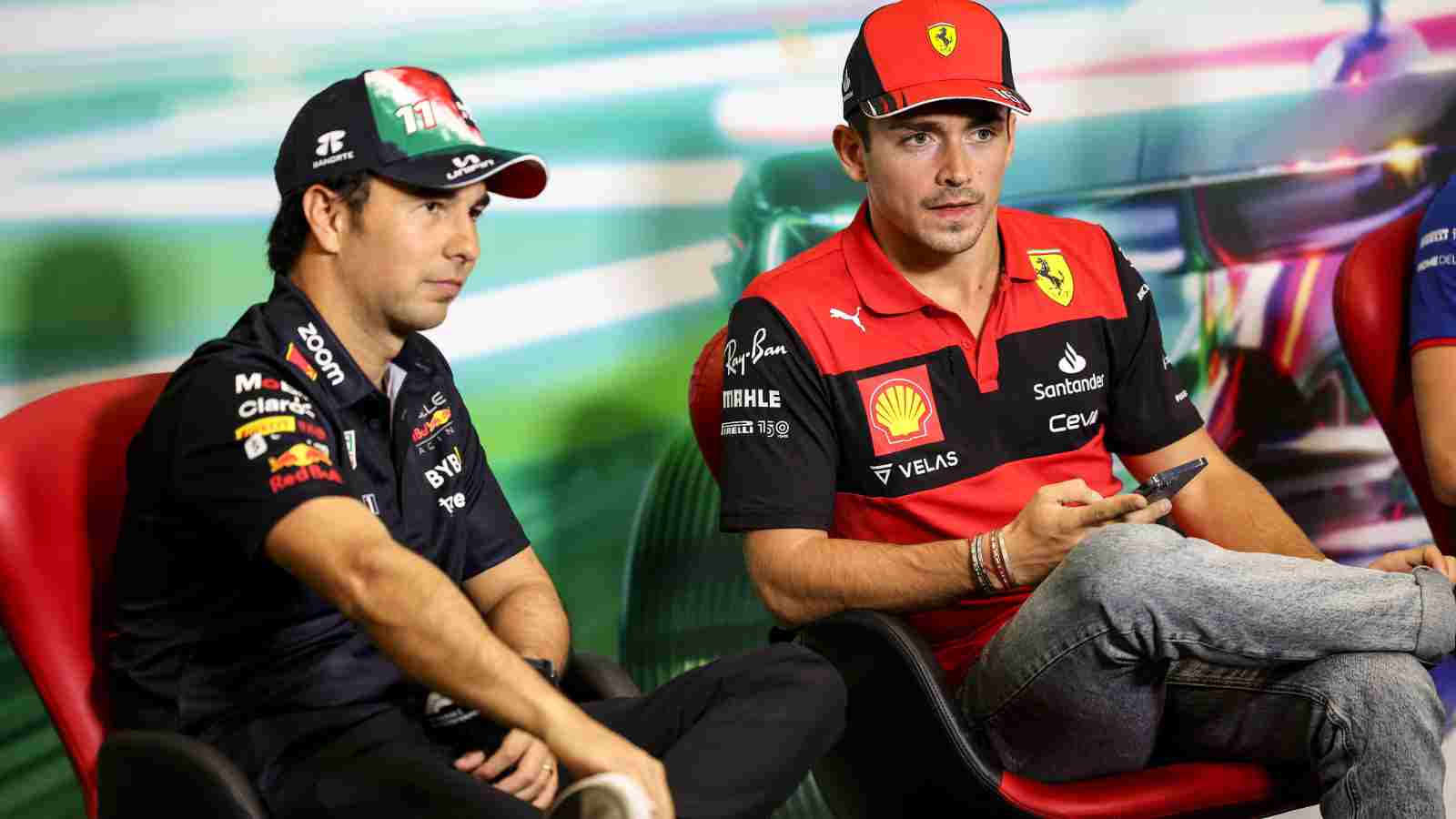 Sergio Perez and Charles Leclerc in the Driver's Press Conference at the Mexican Grand Prix (IMAGO / HochZwei)