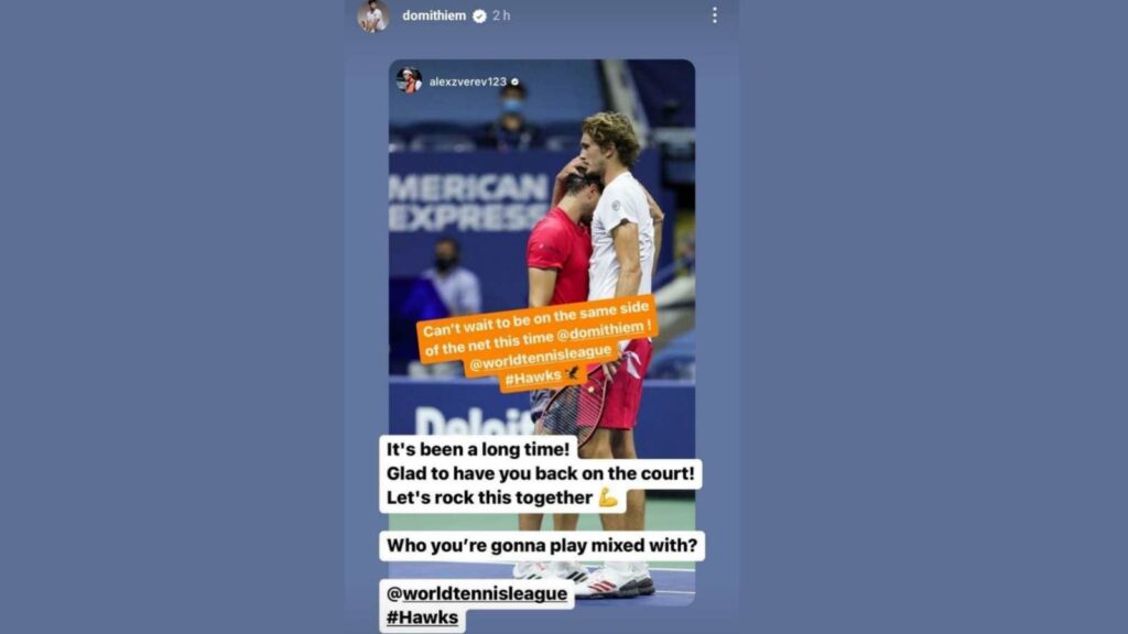 Dominic Thiem's reply to Alexander Zverev on Instagram