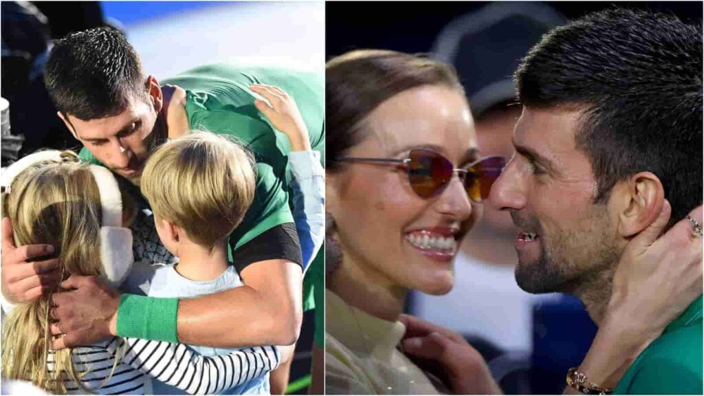 Novak Djokovic with kids Tara and Stefan (IMAGO / HochZwei/Syndication), Jelena Djokovic and Novak Djokovic (IMAGO/Ella Ling/Shutterstock)